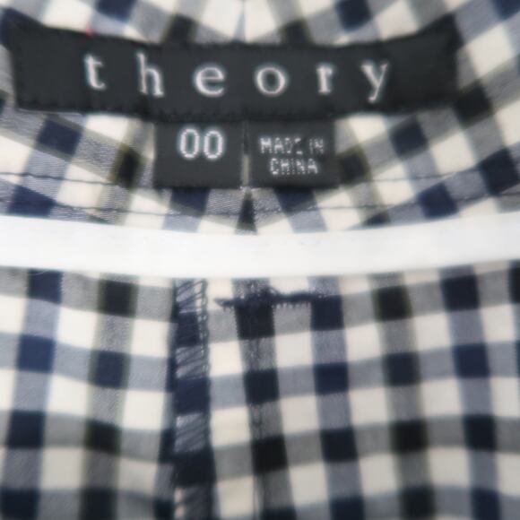 Theory Reolin navy blue black and white gingham mid rise slim fit pants 00 - Picture 4 of 7